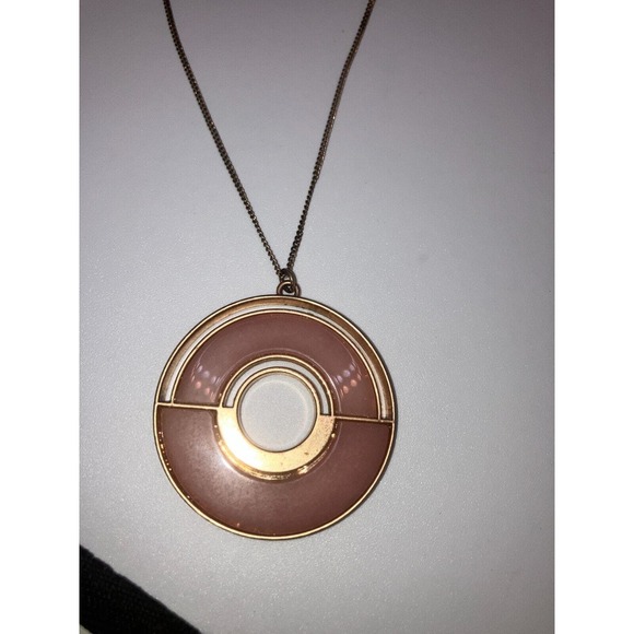 Universal Thread Circular Semi Precious Light Gold Long Pendant Necklace Vintage - Picture 2 of 11
